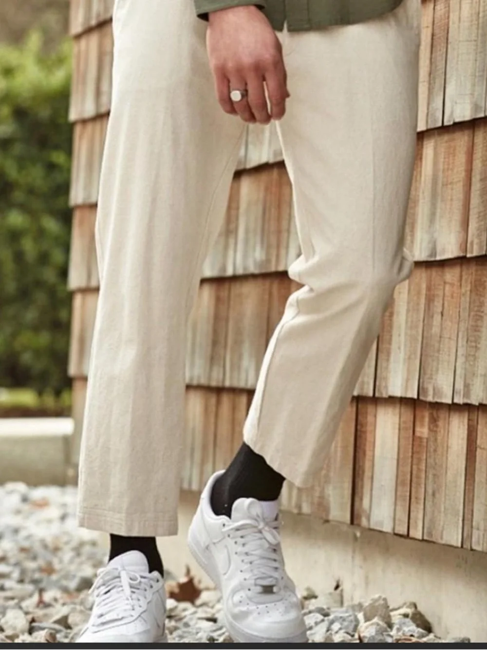 Cropped Straight Chino Pants in Off-White